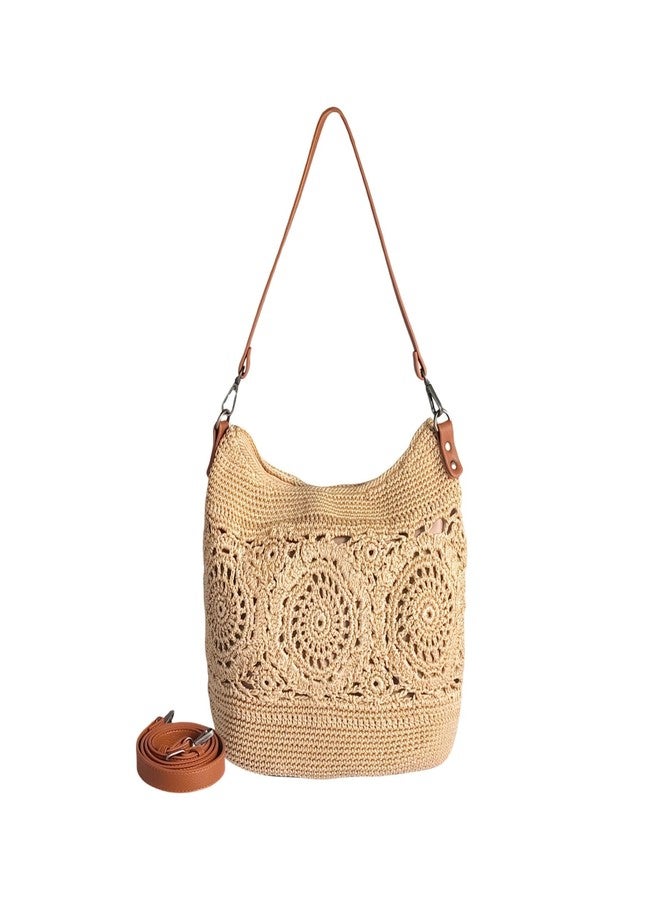 Eiyye Hobo Purse Crochet Crossbody Bag for Women Handmade Boho Macram Large Tote Bag for Summer Beach Travel & Everyday Use (Khaki) - Image 1