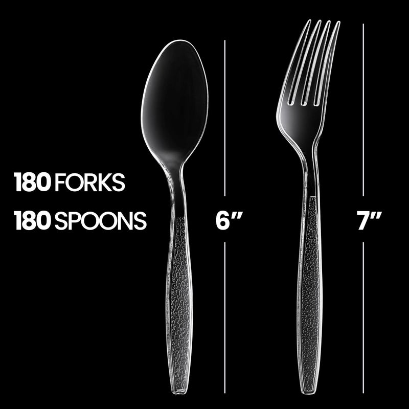 JoyServe Clear Plastic Cutlery Set - (Bulk Pack 360 Pcs) Plastic Utensils Heavy Duty  180 Forks and 180 Spoons  Silverware Sets for Party Supplies  Dinners  Take-Out  Catering  Food Services - Image 3