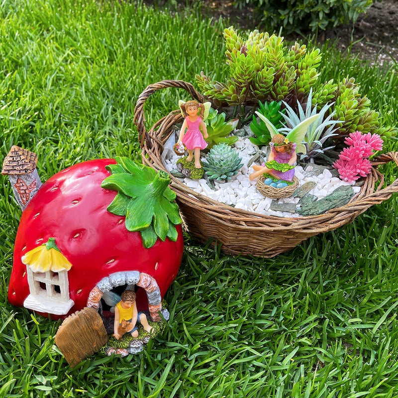Mood Lab Fairy Garden - Fairy Strawberry House Set of 4 pcs - Miniature Figurines & Accessories - Outdoor & House Decor - Image 3