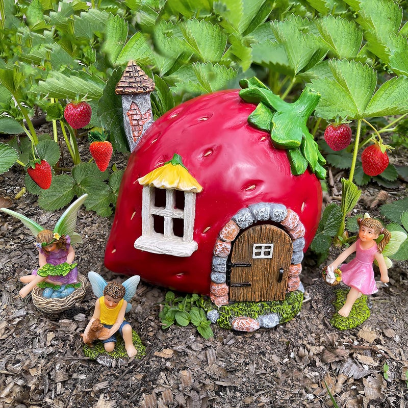 Mood Lab Fairy Garden - Fairy Strawberry House Set of 4 pcs - Miniature Figurines & Accessories - Outdoor & House Decor - Image 5