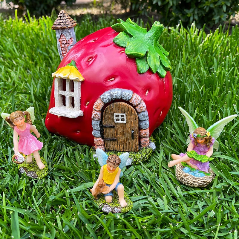 Mood Lab Fairy Garden - Fairy Strawberry House Set of 4 pcs - Miniature Figurines & Accessories - Outdoor & House Decor - Image 4
