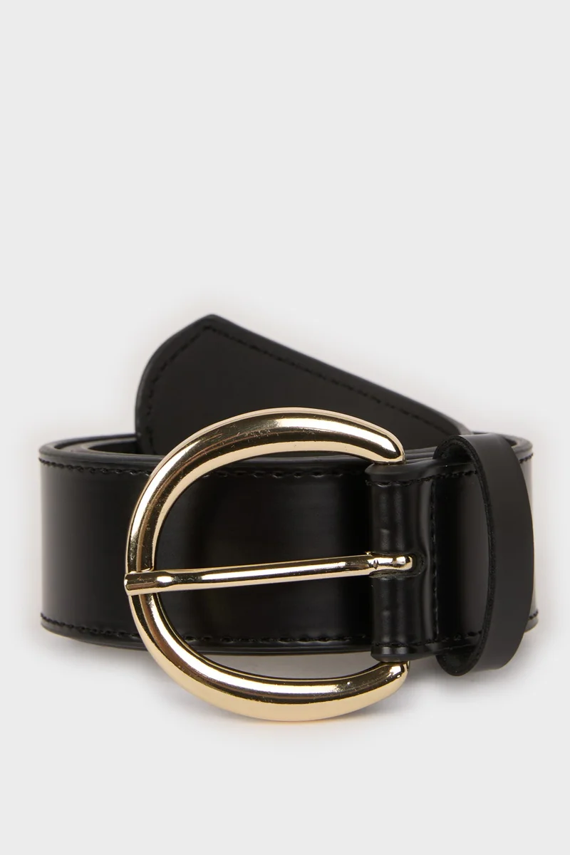 Woman Big Clasp Faux Leather Denim Belt