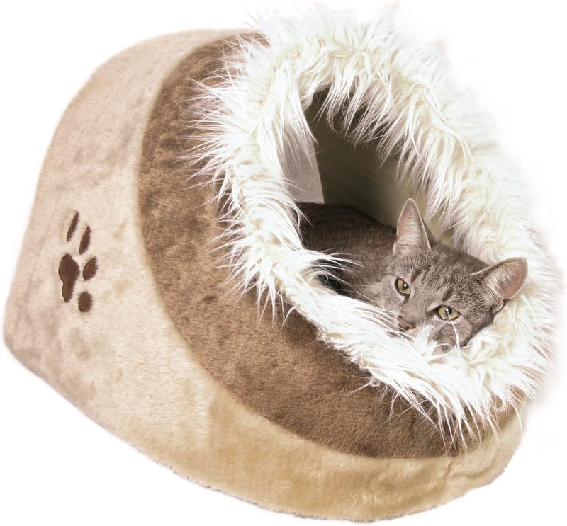 TRIXIE Minou Cuddly Cave Cat Bed with Removable Cushion NonSkid BottomBeigeBrown Medium - Image 2