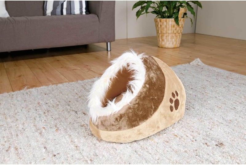 TRIXIE Minou Cuddly Cave Cat Bed with Removable Cushion NonSkid BottomBeigeBrown Medium - Image 4