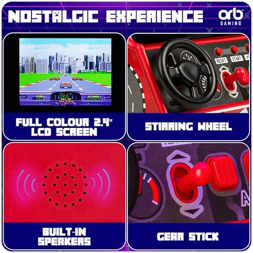 Thumbs Up Orb - Mini Arcade Racing Machine: Handheld Console with 30 Pre-Loaded 8-Bit Games, 2.4" LCD Screen, Steering Wheel, Gear Stick, Control Buttons, Games Console - Image 3