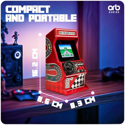 Thumbs Up Orb - Mini Arcade Racing Machine: Handheld Console with 30 Pre-Loaded 8-Bit Games, 2.4" LCD Screen, Steering Wheel, Gear Stick, Control Buttons, Games Console - Image 4