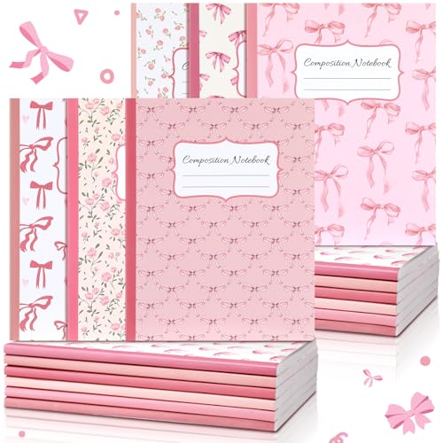 Fullhawl 6 Pcs Bow Composition Notebooks, Preppy Coquette Notebook College Ruled Journal, 110 Page, Cute Back to School Gift for Teacher, Student, First Day of Schooll(Pink,9-3/4 x 7-1/2") - Image 1