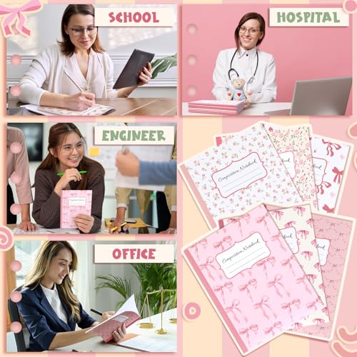 Fullhawl 6 Pcs Bow Composition Notebooks, Preppy Coquette Notebook College Ruled Journal, 110 Page, Cute Back to School Gift for Teacher, Student, First Day of Schooll(Pink,9-3/4 x 7-1/2") - Image 5