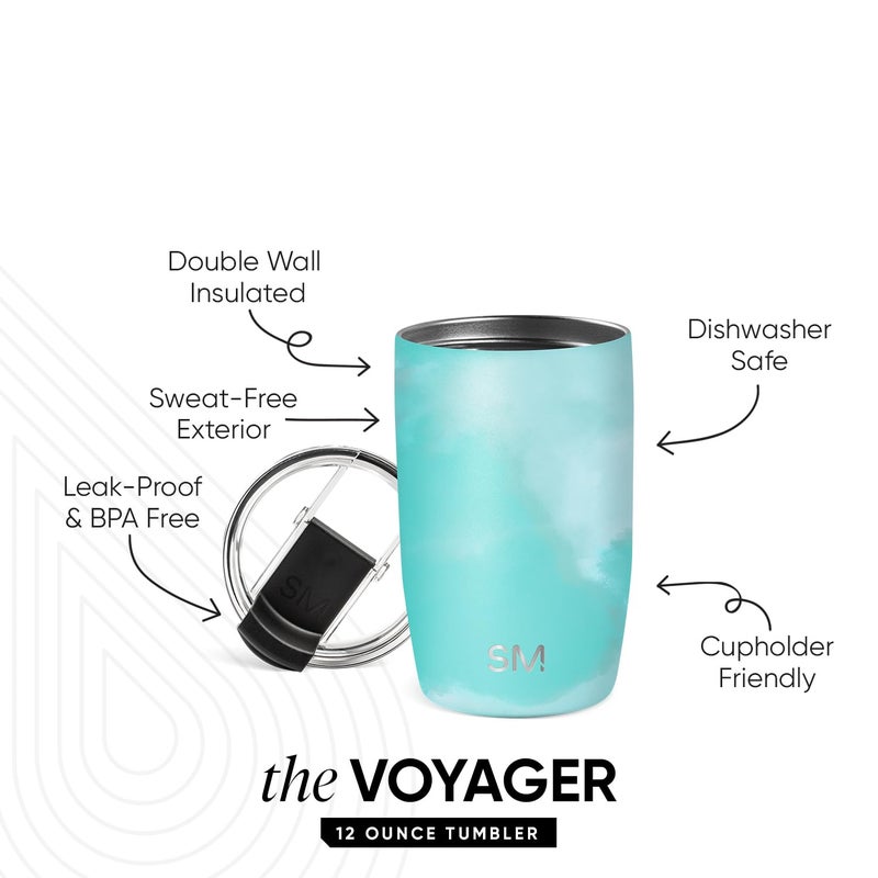Simple Modern Voyager Travel Coffee Mug Tumbler with Flip Lid | Insulated Stainless Steel Cold Brew Iced Coffee Cup | Gifts for Women Men Him Her | 12oz | Ocean Tide - Image 2