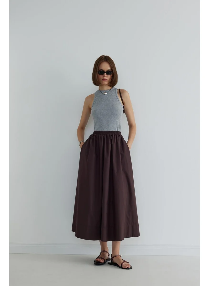سود كوليكشن Brown Day Poplin Flared Skirt