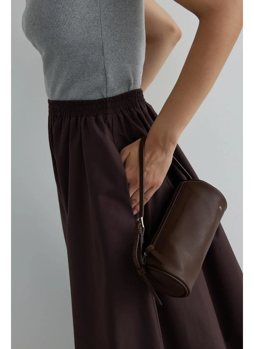 سود كوليكشن Brown Day Poplin Flared Skirt