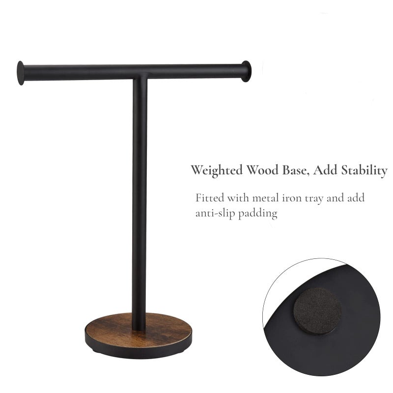 BCOZLUX Towel Holder Stand, Countertop Hand Towel Stand for Bathroom and Kitchen, Free Standing Counter Towel Rack with Weighted Wood Base, Rustic Black and Brown - Image 5