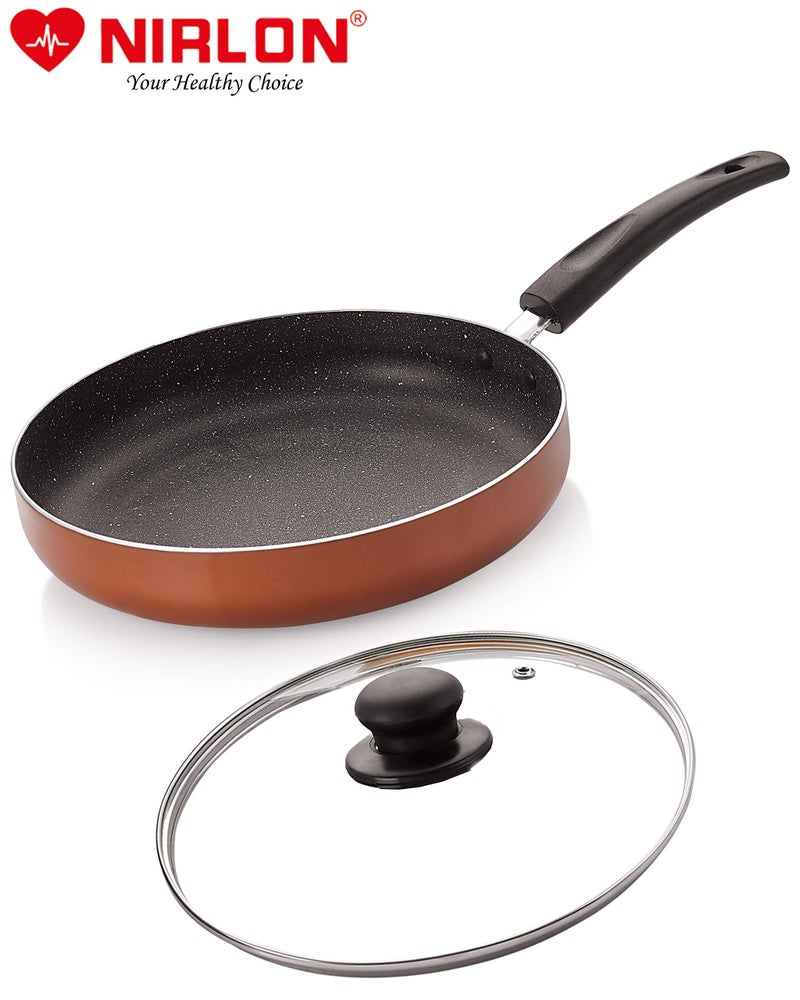 Nirlon Brownie Granite Non Stick Aluminium FryPan with Glass Lid 24cm [Color-Brown](Compatible with All Gas & stovetops Only)|Brownie Granite_Frying Pan24_Gls_Lid - Image 3