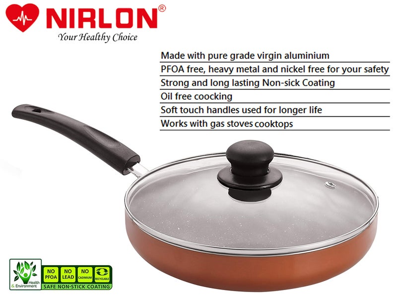 Nirlon Brownie Granite Non Stick Aluminium FryPan with Glass Lid 24cm [Color-Brown](Compatible with All Gas & stovetops Only)|Brownie Granite_Frying Pan24_Gls_Lid - Image 4