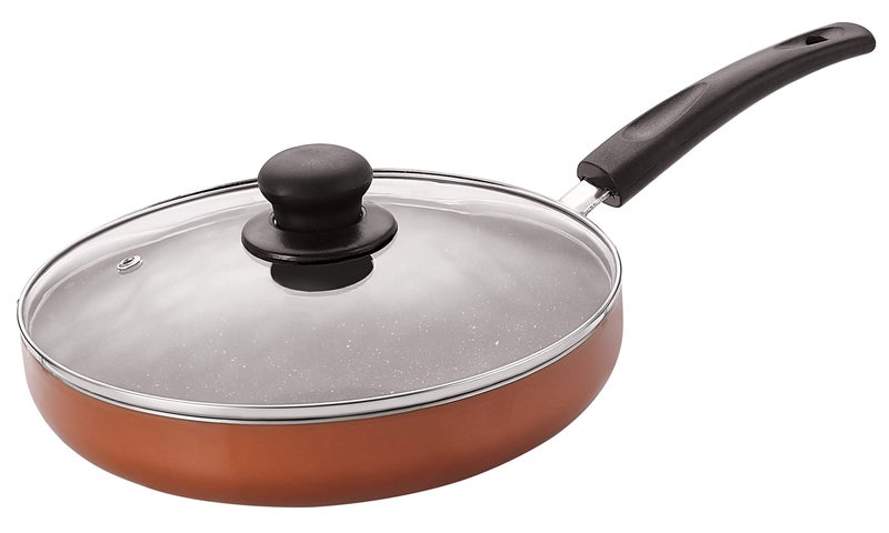 Nirlon Brownie Granite Non Stick Aluminium FryPan with Glass Lid 24cm [Color-Brown](Compatible with All Gas & stovetops Only)|Brownie Granite_Frying Pan24_Gls_Lid - Image 1