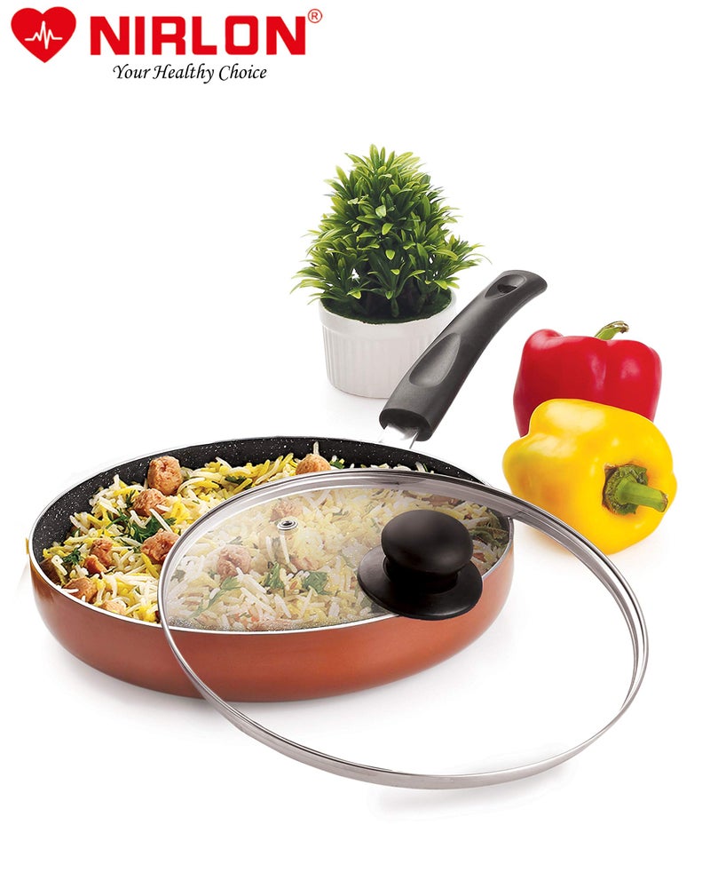 Nirlon Brownie Granite Non Stick Aluminium FryPan with Glass Lid 24cm [Color-Brown](Compatible with All Gas & stovetops Only)|Brownie Granite_Frying Pan24_Gls_Lid - Image 5