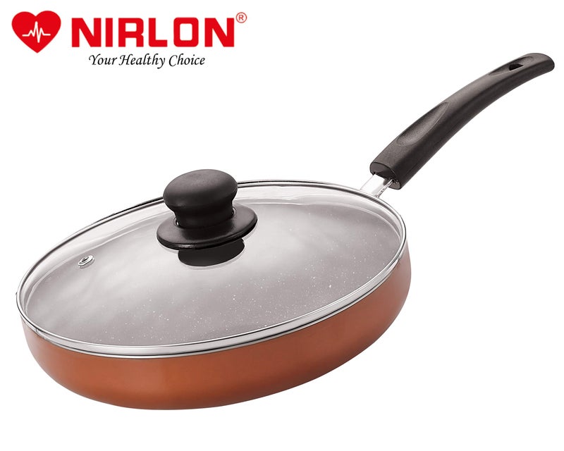 Nirlon Brownie Granite Non Stick Aluminium FryPan with Glass Lid 24cm [Color-Brown](Compatible with All Gas & stovetops Only)|Brownie Granite_Frying Pan24_Gls_Lid - Image 2