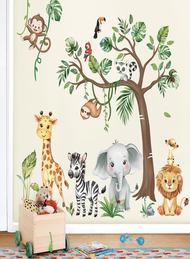 decalmile Wall Sticker Jungle Forest Animals Tree Wall Sticker Safari Elephant Giraffe Monkey Wall Sticker Baby Room Bedroom Classroom Wall Decoration - Image 3