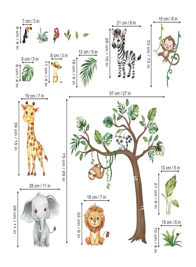 decalmile Wall Sticker Jungle Forest Animals Tree Wall Sticker Safari Elephant Giraffe Monkey Wall Sticker Baby Room Bedroom Classroom Wall Decoration - Image 4