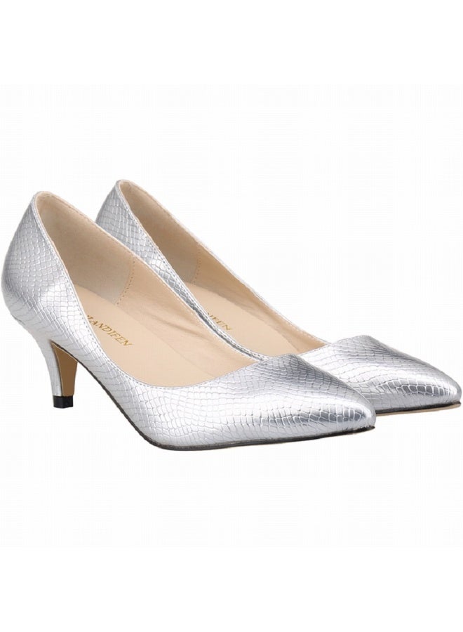 Loquat All-Season Crocodile Print Low-Vamp Stiletto Heels 6cm Silver - Image 1