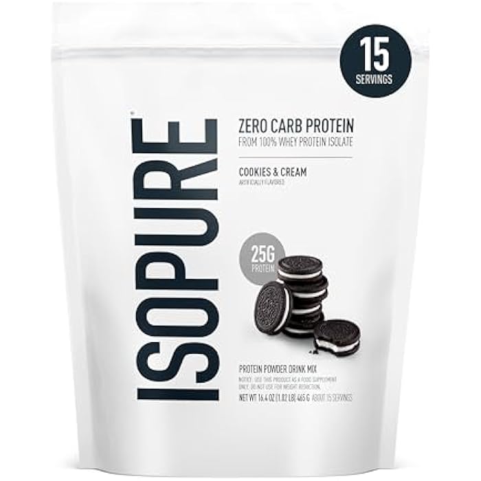 Isopure Zero Carb 100% Pure Whey Isolate Protein Powder, Lactose Free, Gluten Free, With Vitamins, Cookies & Cream, 25g Protein Per Serving, 1 Lb, 15 Servings (Packaging May Vary) - Image 1