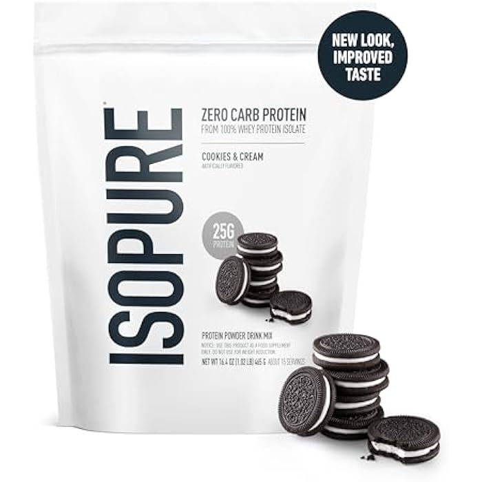 Isopure Zero Carb 100% Pure Whey Isolate Protein Powder, Lactose Free, Gluten Free, With Vitamins, Cookies & Cream, 25g Protein Per Serving, 1 Lb, 15 Servings (Packaging May Vary) - Image 2