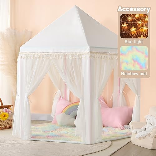 Senodeer Princess Tent for Girls Indoor with Rainbow Rug Star Lights  White Play Tent for Kids Girls Toys for Indoor Princess Games - Image 5