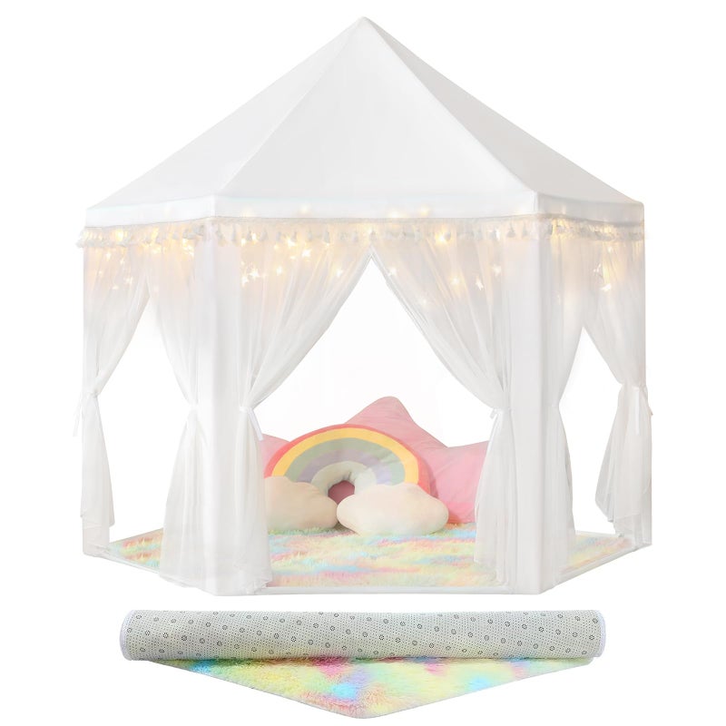 Senodeer Princess Tent for Girls Indoor with Rainbow Rug Star Lights  White Play Tent for Kids Girls Toys for Indoor Princess Games - Image 3