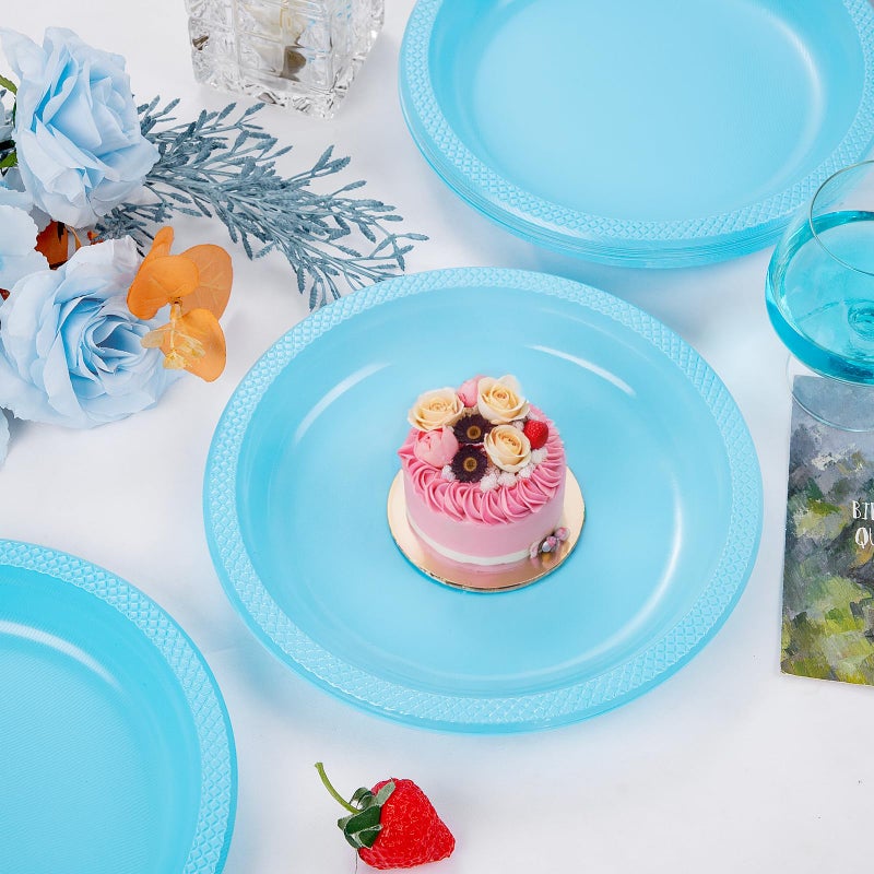 WELLIFE Light Blue Party Plates 9 Inch -150 Count  Disposable Plastic Baby Blue Dinner Plates for Party Dessert Cake Appetizer Baby Shower - Image 1