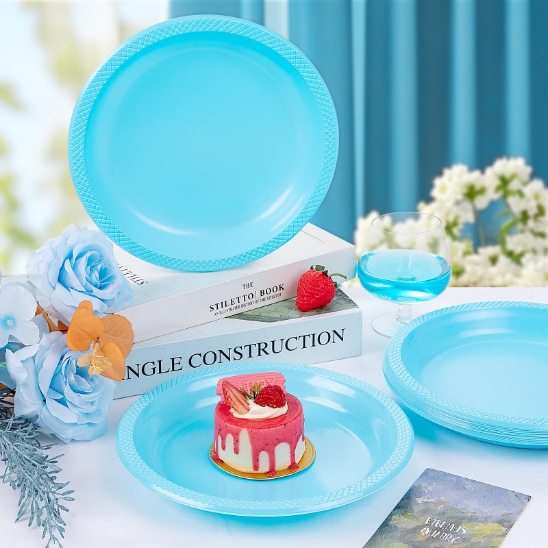 WELLIFE Light Blue Party Plates 9 Inch -150 Count  Disposable Plastic Baby Blue Dinner Plates for Party Dessert Cake Appetizer Baby Shower - Image 2