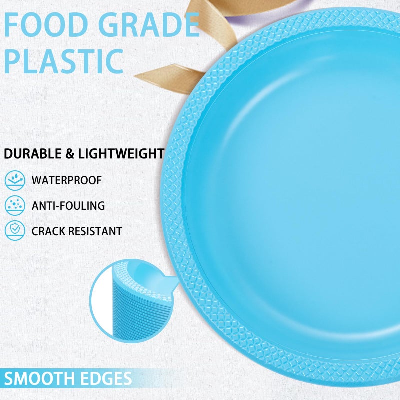 WELLIFE Light Blue Party Plates 9 Inch -150 Count  Disposable Plastic Baby Blue Dinner Plates for Party Dessert Cake Appetizer Baby Shower - Image 3