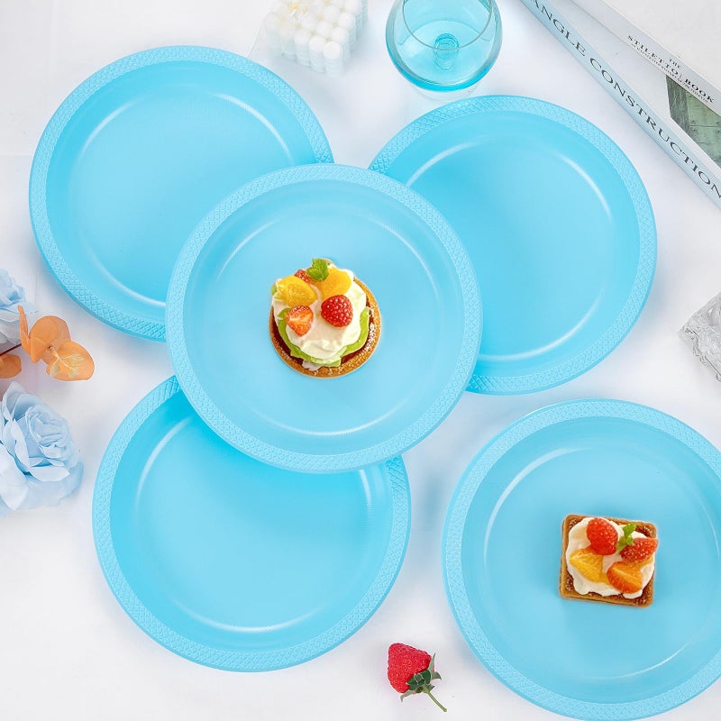 WELLIFE Light Blue Party Plates 9 Inch -150 Count  Disposable Plastic Baby Blue Dinner Plates for Party Dessert Cake Appetizer Baby Shower - Image 4