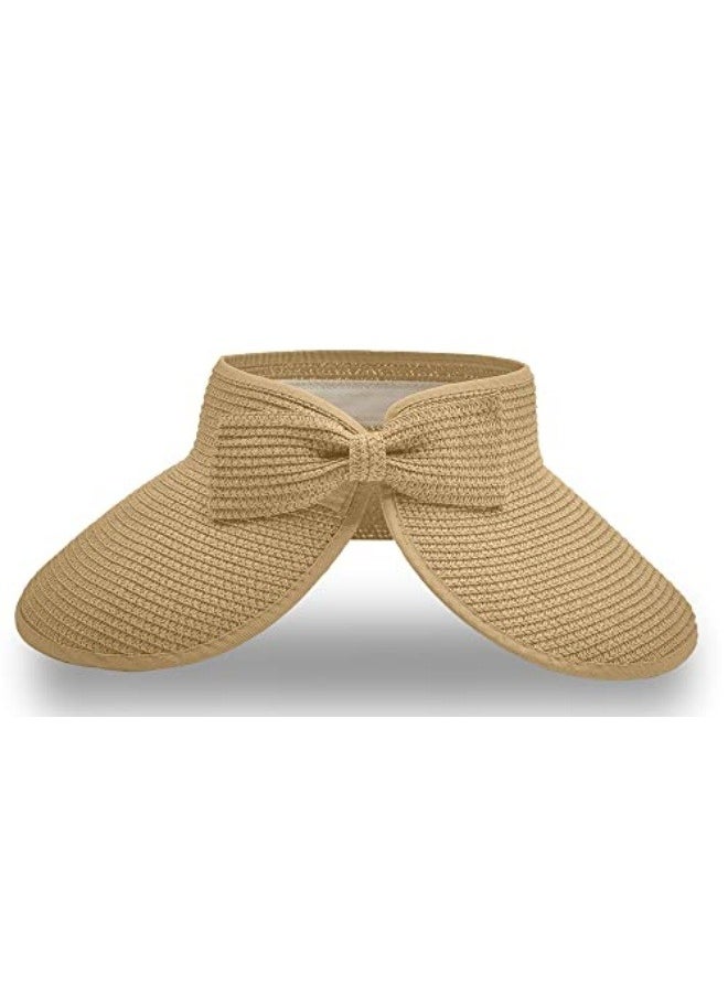 NIBEMINENT Sun Hats for Women Wide Brim Beach Hat Straw Visor Ponytail Summer UV Packable Foldable Beach Vacation Essentials  - Image 1