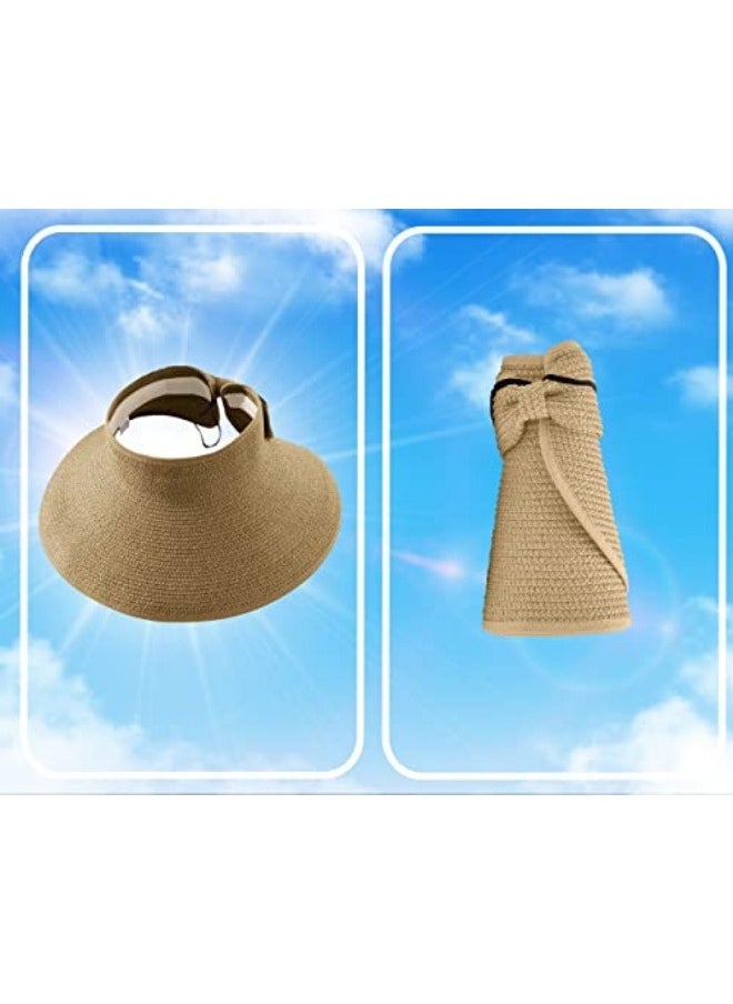 NIBEMINENT Sun Hats for Women Wide Brim Beach Hat Straw Visor Ponytail Summer UV Packable Foldable Beach Vacation Essentials  - Image 2