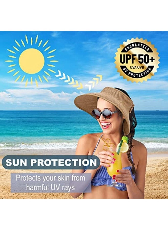 NIBEMINENT Sun Hats for Women Wide Brim Beach Hat Straw Visor Ponytail Summer UV Packable Foldable Beach Vacation Essentials  - Image 3