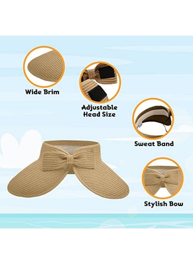 NIBEMINENT Sun Hats for Women Wide Brim Beach Hat Straw Visor Ponytail Summer UV Packable Foldable Beach Vacation Essentials  - Image 4