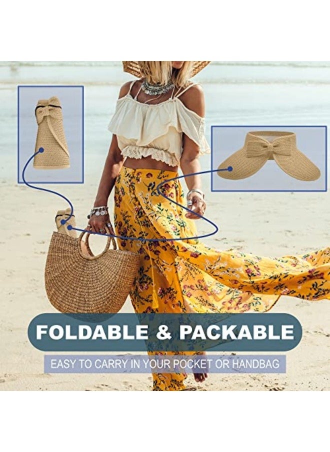 NIBEMINENT Sun Hats for Women Wide Brim Beach Hat Straw Visor Ponytail Summer UV Packable Foldable Beach Vacation Essentials  - Image 5