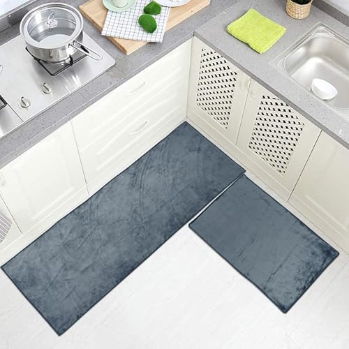 RD TREND Velvet Kitchen Mat Set of 2 Kitchen Mats for Floor Anti Slip Mat for Entrance Home Anti Skid Machine-Washable ((22X55,16x24 Inches),Grey, Rectangular - Image 1