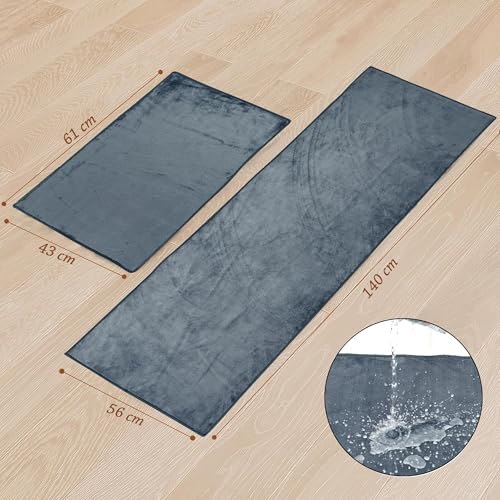 RD TREND Velvet Kitchen Mat Set of 2 Kitchen Mats for Floor Anti Slip Mat for Entrance Home Anti Skid Machine-Washable ((22X55,16x24 Inches),Grey, Rectangular - Image 2