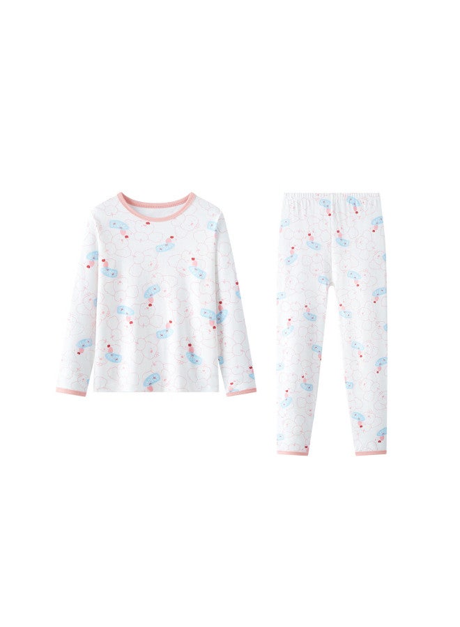 Deesha 7a Antibacterial 40s Tight-spun Girls' Pure Cotton Crew Neck Thermal Underwear Set For Older Children
