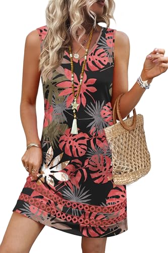 Sipaya Beach Dresses for Women Casual Dressy Summer Clothes Boho Sundresses Tropical African Dresses Floral Travel Outfits Vacation Essentials Pink Printed L - Image 3