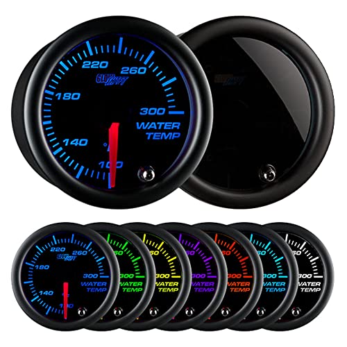 GlowShift Tinted 7 Color 300F Water Coolant Temperature Gauge Kit - Includes 1/8-27 NPT Electronic Sensor & Wiring - Multi-Color Display - Black Dial - Smoked Lens - for Car & Truck - 2-1/16" 52mm - Image 1