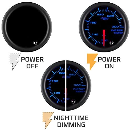 GlowShift Tinted 7 Color 300F Water Coolant Temperature Gauge Kit - Includes 1/8-27 NPT Electronic Sensor & Wiring - Multi-Color Display - Black Dial - Smoked Lens - for Car & Truck - 2-1/16" 52mm - Image 5