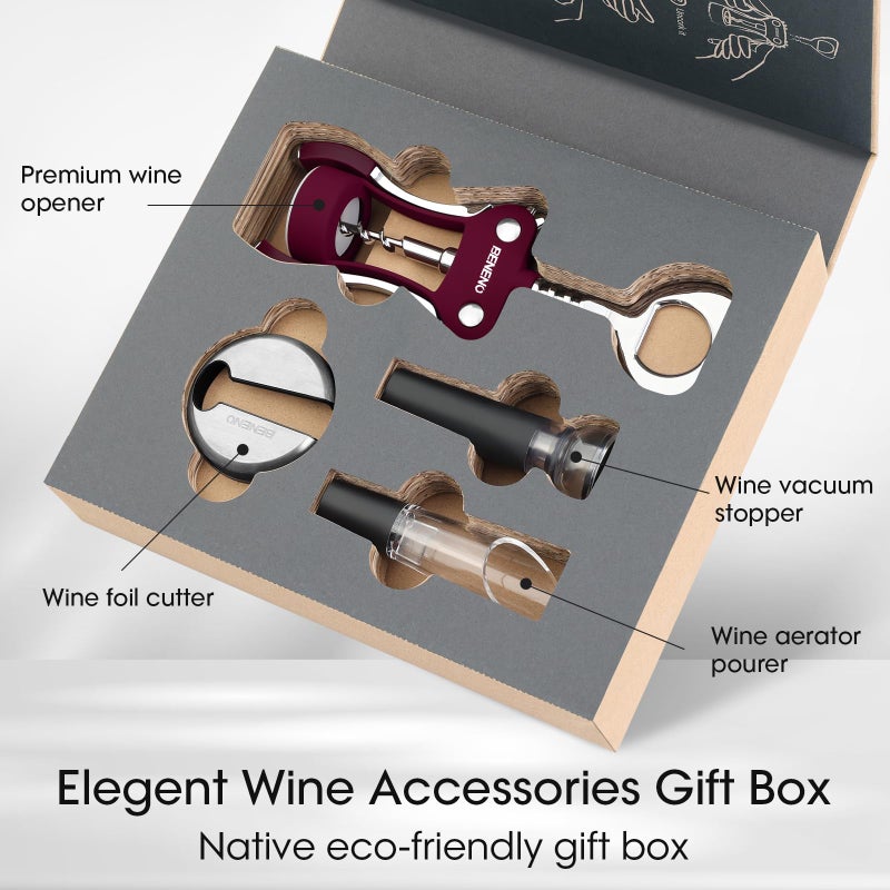 Beneno Multifunctional Wine Bottle Opener Gift Set - Wing Corkscrew, Foil Cutter, Vacuum Stopper & Aerator Pourer, Perfect for Wine Lovers Man Woman, Purple Set - Image 2