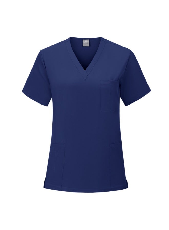 Loquat Womens Medical Scrubs Single Top Medical Uniform Single Printed Top Navy Blue - Image 1
