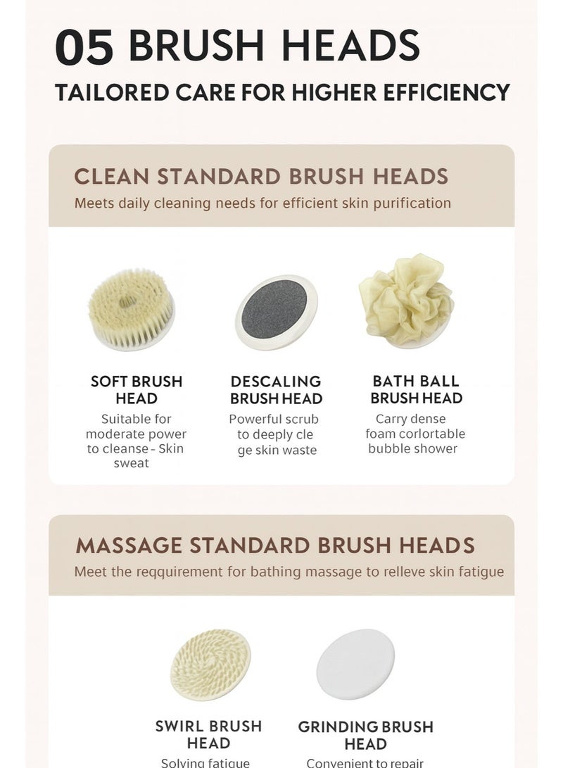 Electric Shower Brush 1PC, Rechargeable Body Scrubber with Long Handle, Waterproof Spinning Bath Brush for Back Exfoliating Deep Cleaning - Image 3