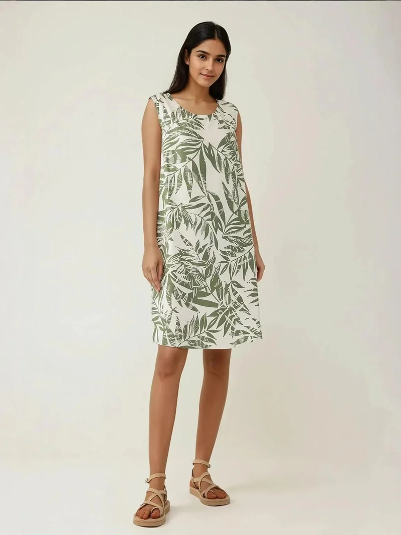 زوبعة فستان قصير بلا أكمام بتصميم - مزين بالزهور