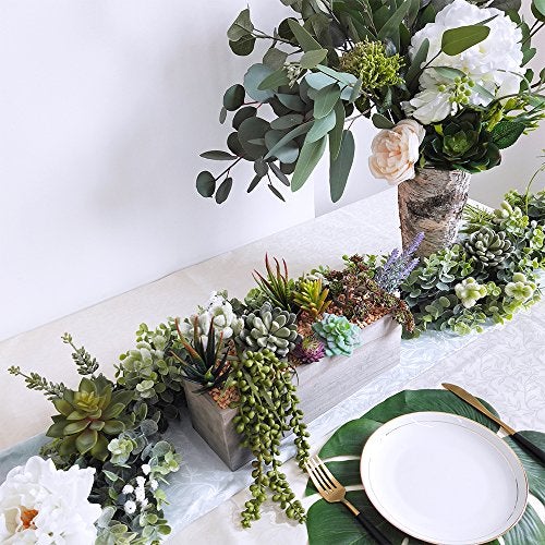Supla Artificial Potted Succulents Plants Arrangement Fake Succulent Plants in Rectangular Wooden Pot Arrangement for Table Centerpiece Windowsill Greenery Decor - Image 4