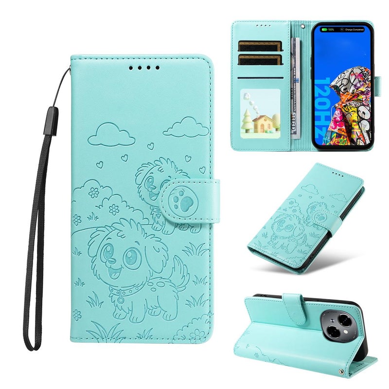 erorex For Tecno Spark Go 1 / Go 2025 / Pop 9 Embossed  Dog RFID Blocking Wallet Leather Phone Case(Green) - Image 1