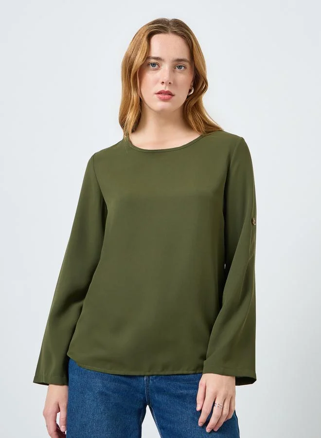 Take Two Women Solid Roll-Up Sleeves Top
